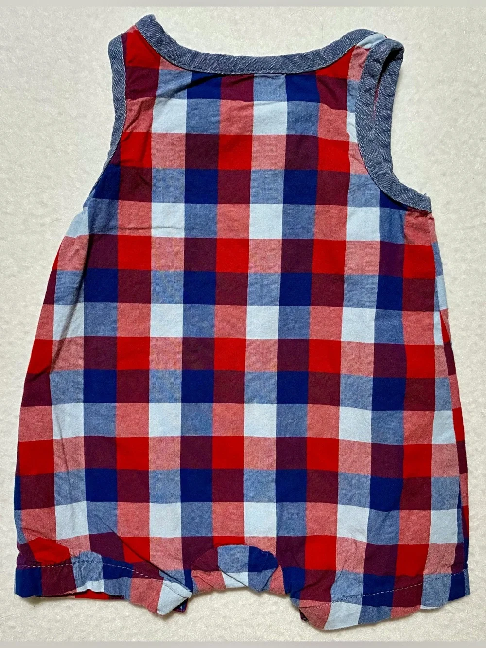 Cat &Jack Baby One Piece Summer Romper Gingham Print Red White And Blue Size NB